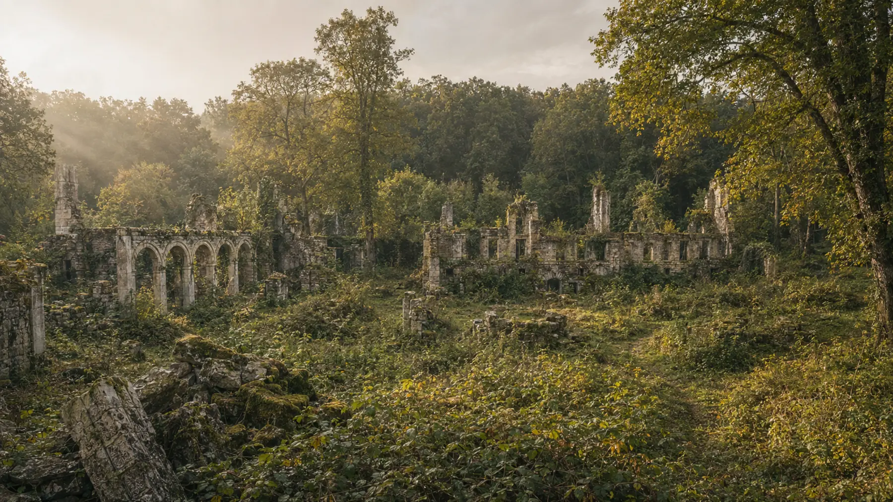 Les ruines de l’abbaye Saint-Vivant reconquises par la forêt